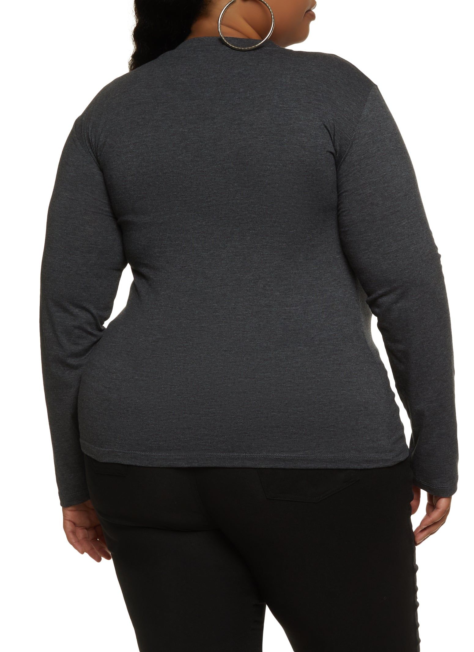 Plus Size Long Sleeve V Neck Basic Tee sold by Rainbow product image thumbnail 2