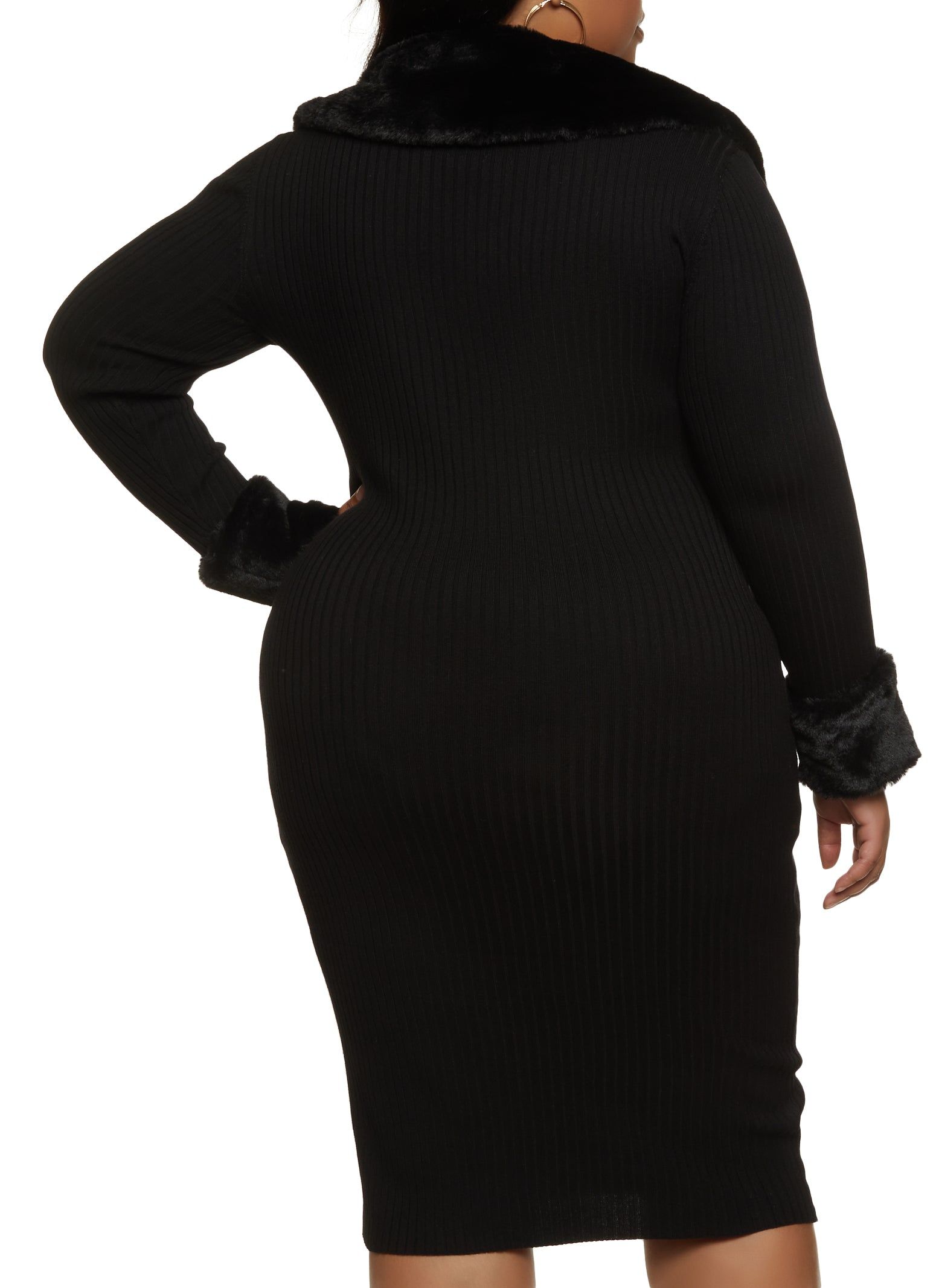 Plus Size Faux Fur Trim Ribbed Knit Sweater Dress sold by Rainbow product image thumbnail 3