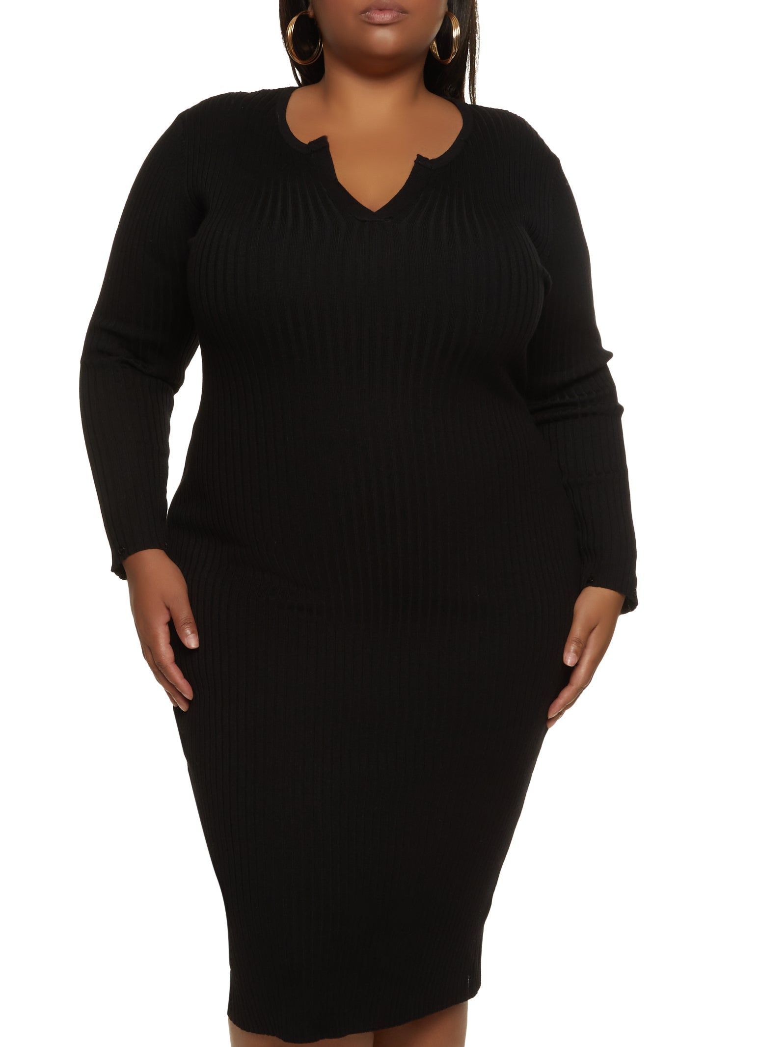 Plus Size Faux Fur Trim Ribbed Knit Sweater Dress sold by Rainbow product image thumbnail 5