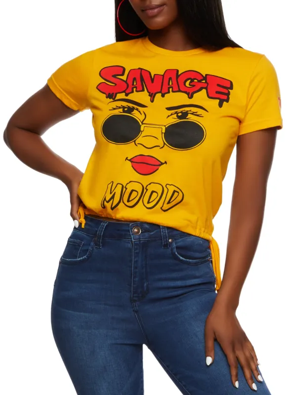 Savage Mood Drawstring Hem Graphic Tee sold by Rainbow