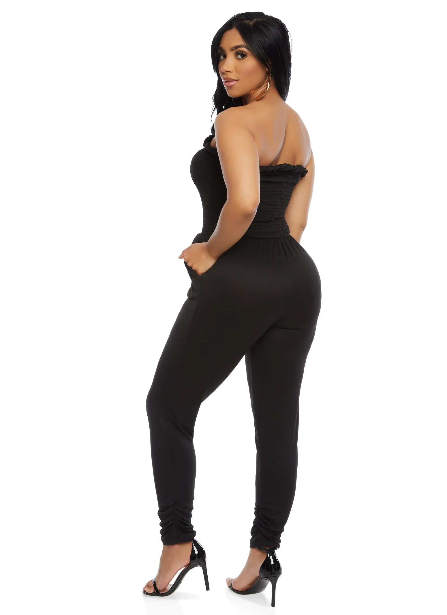 Smocked Faux Button Strapless Tube Jumpsuit sold by Rainbow product image thumbnail 3