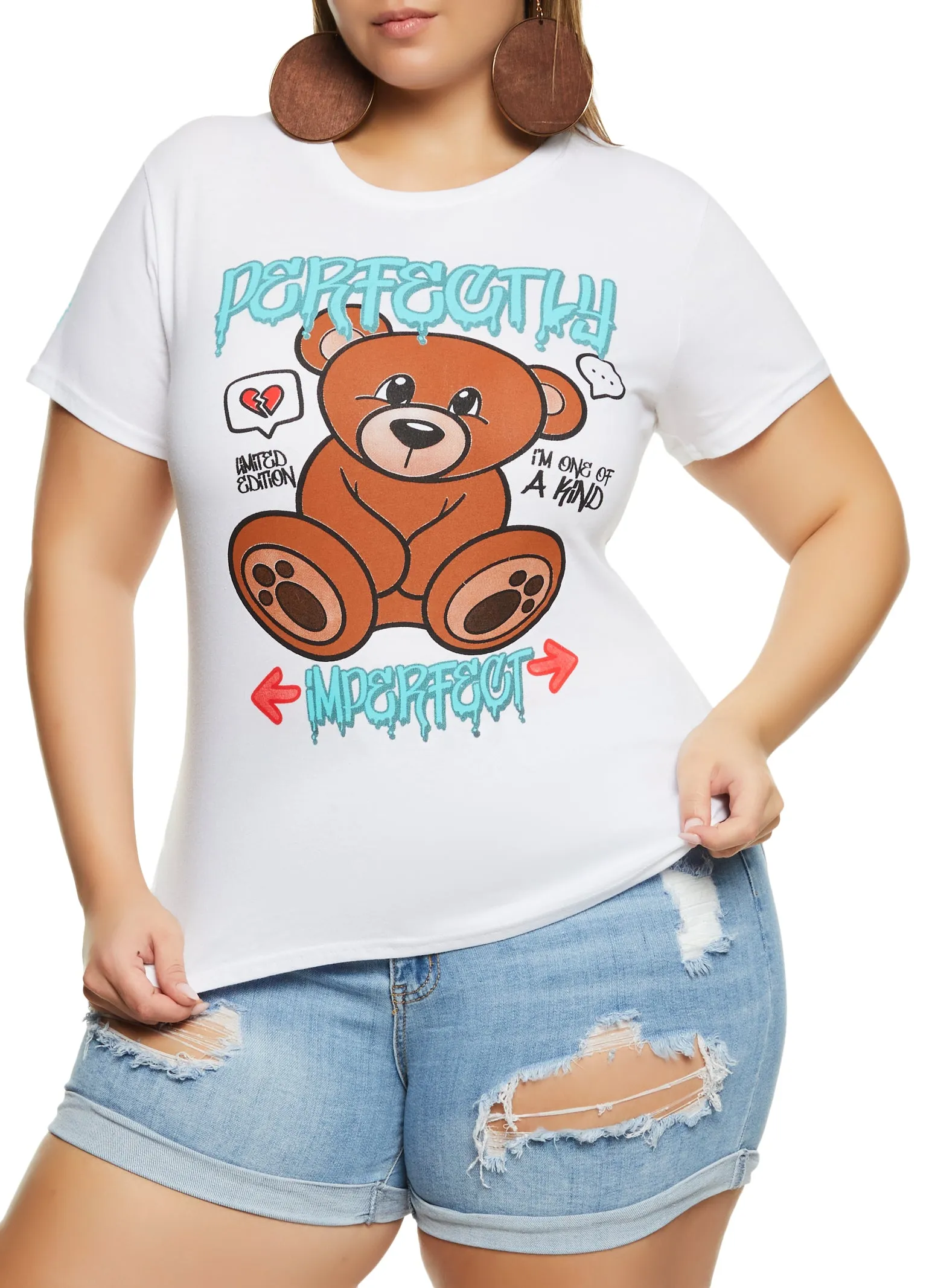 Plus Size Perfectly Imperfect Tunic Graphic Tee sold by Rainbow