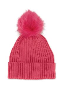 Ribbed Knit Faux Fur Pom Pom Beanie sold by Rainbow