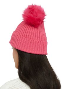 Ribbed Knit Faux Fur Pom Pom Beanie sold by Rainbow