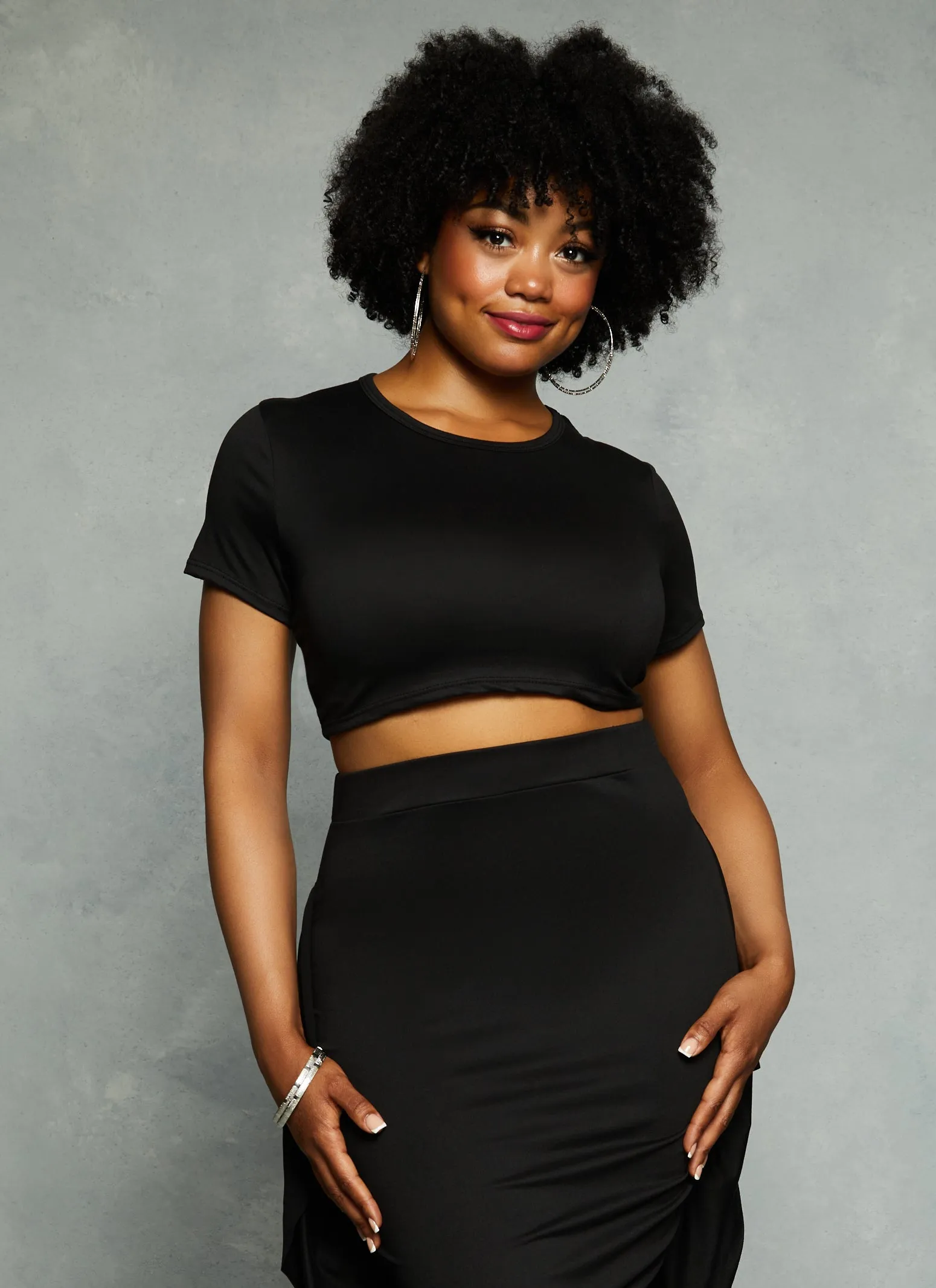 Plus Size Crew Neck Cropped T Shirt sold by Rainbow