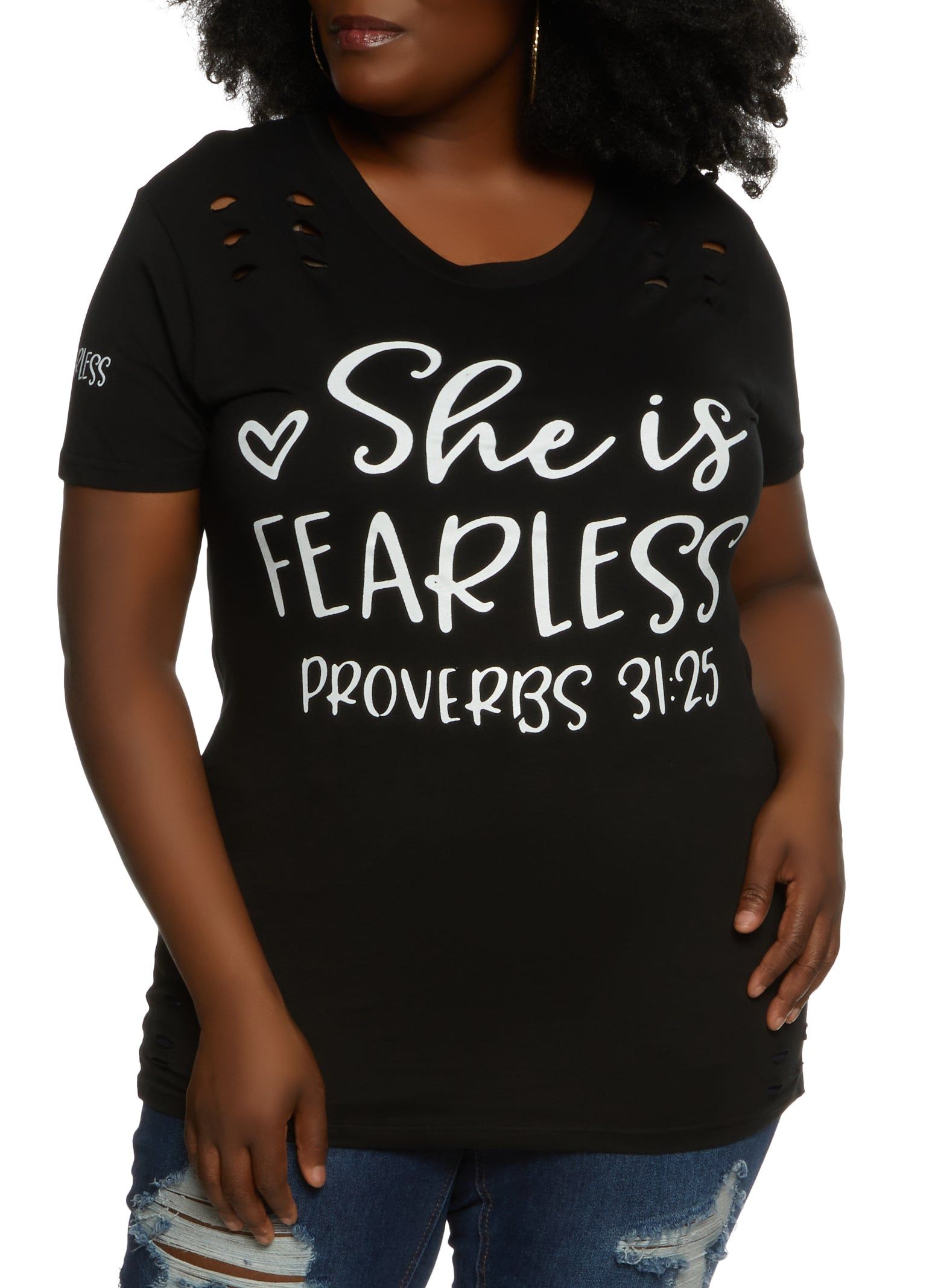 Plus Size She Is Fearless Graphic Tee sold by Rainbow