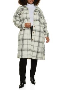 Plus Size Brushed Knit Plaid Print Longline Shacket sold by Rainbow