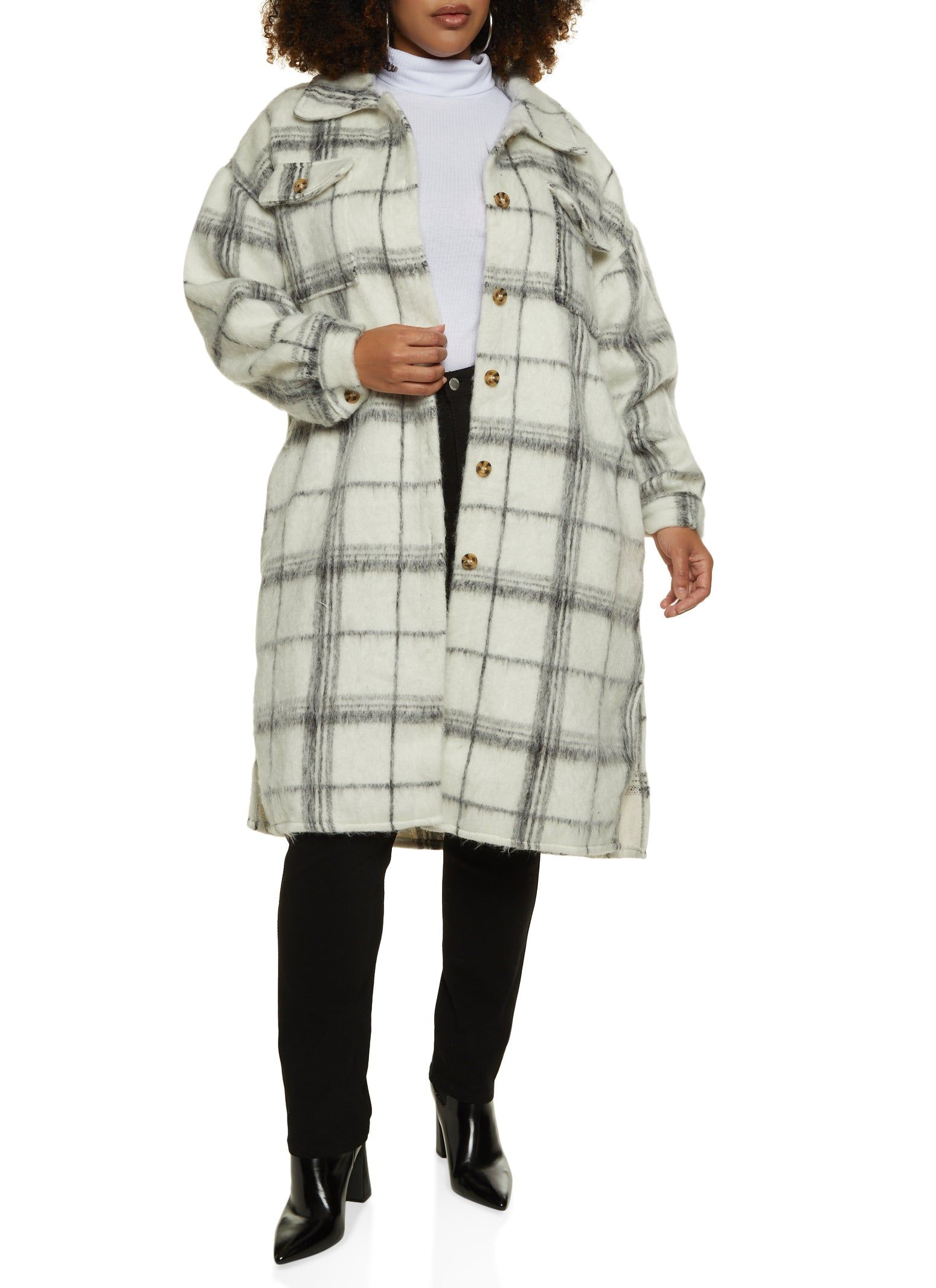 Plus Size Brushed Knit Plaid Print Longline Shacket sold by Rainbow product image thumbnail 2