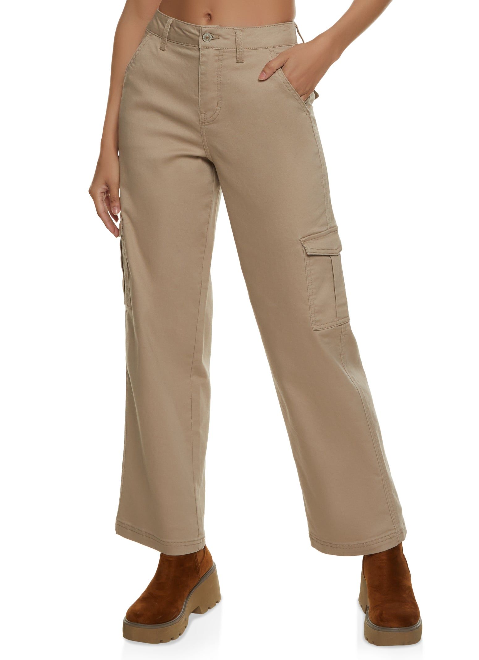 Twill Wide Leg Cargo Pants sold by Rainbow