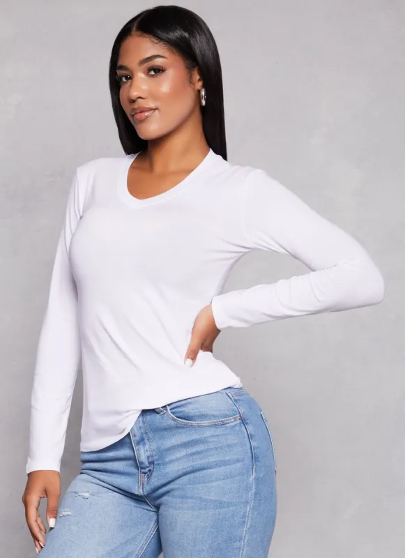 Basic V Neck Long Sleeve T Shirt sold by Rainbow