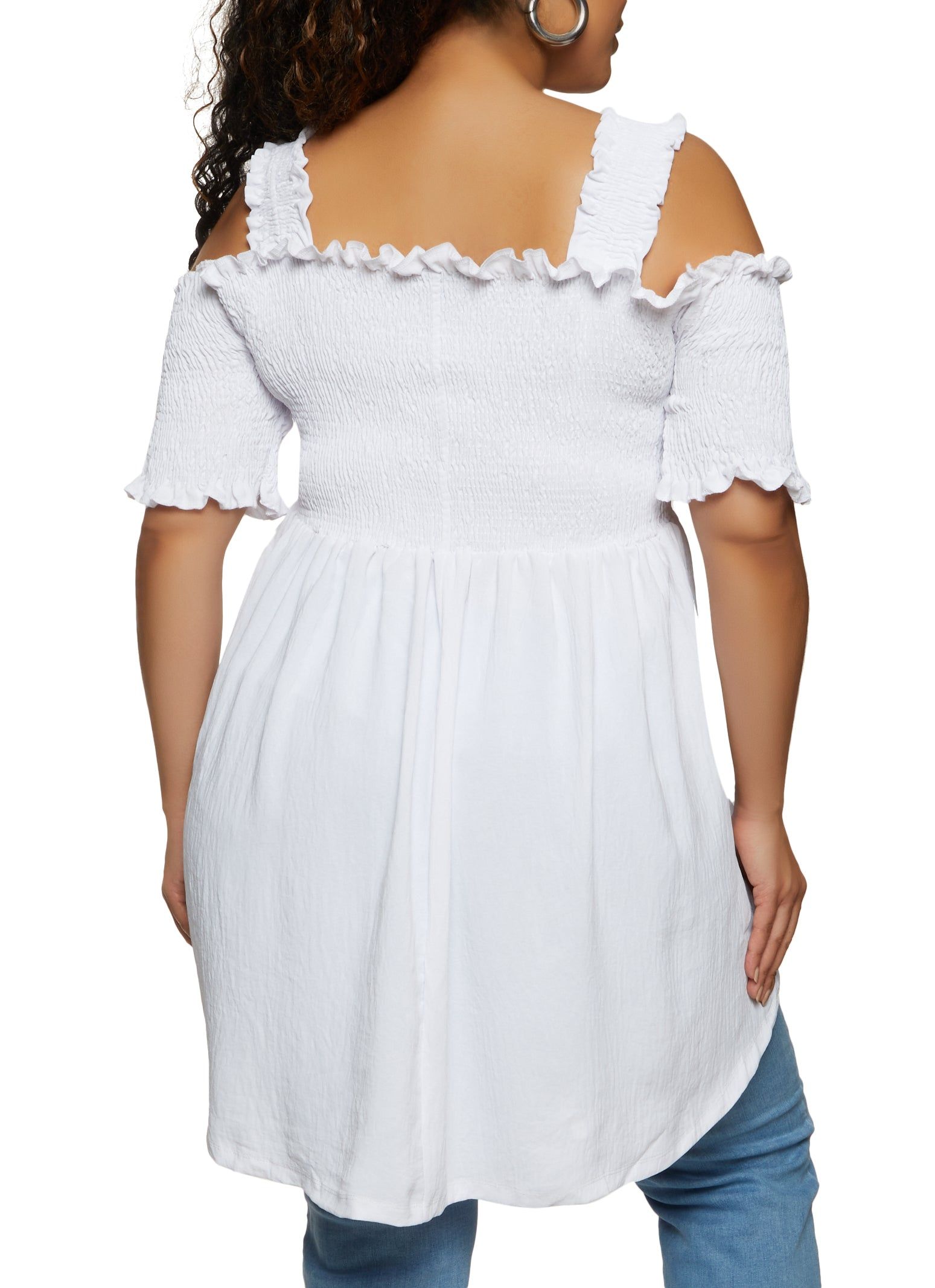 Plus Size Smocked High Low Hem Peplum Top sold by Rainbow product image thumbnail 2