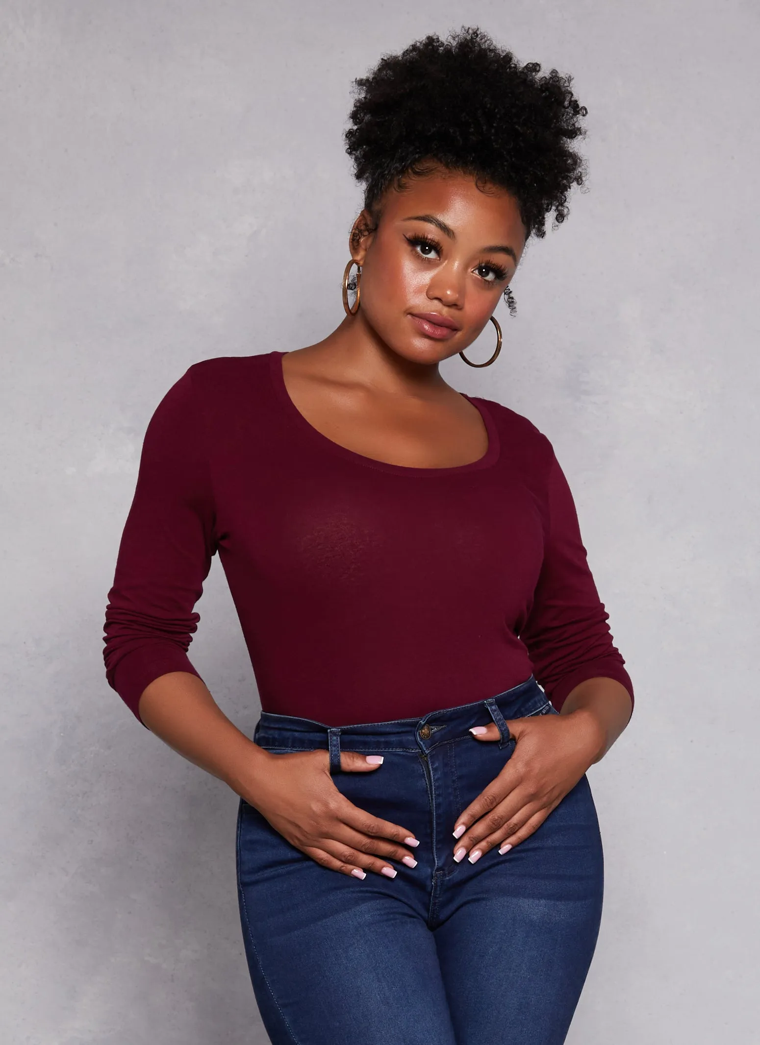 Plus Size Basic Scoop Neck Long Sleeve T Shirt sold by Rainbow