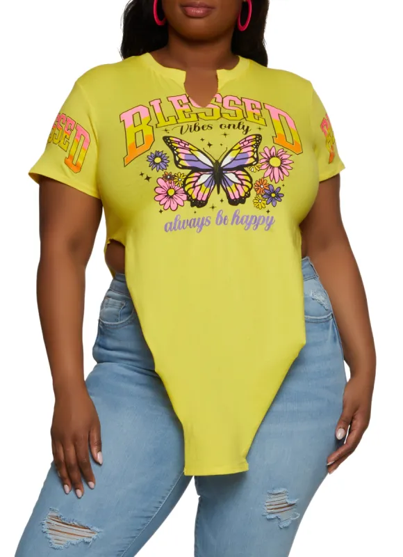 Plus Size Blessed Vibes Only Hanky Hem Graphic Tee sold by Rainbow