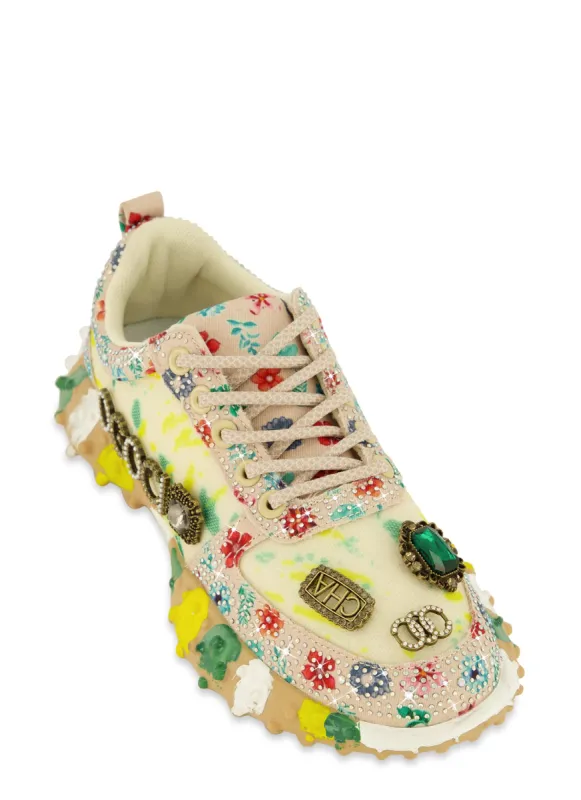 Rhinestone Color Block Low Top Lace Up Sneakers sold by Rainbow