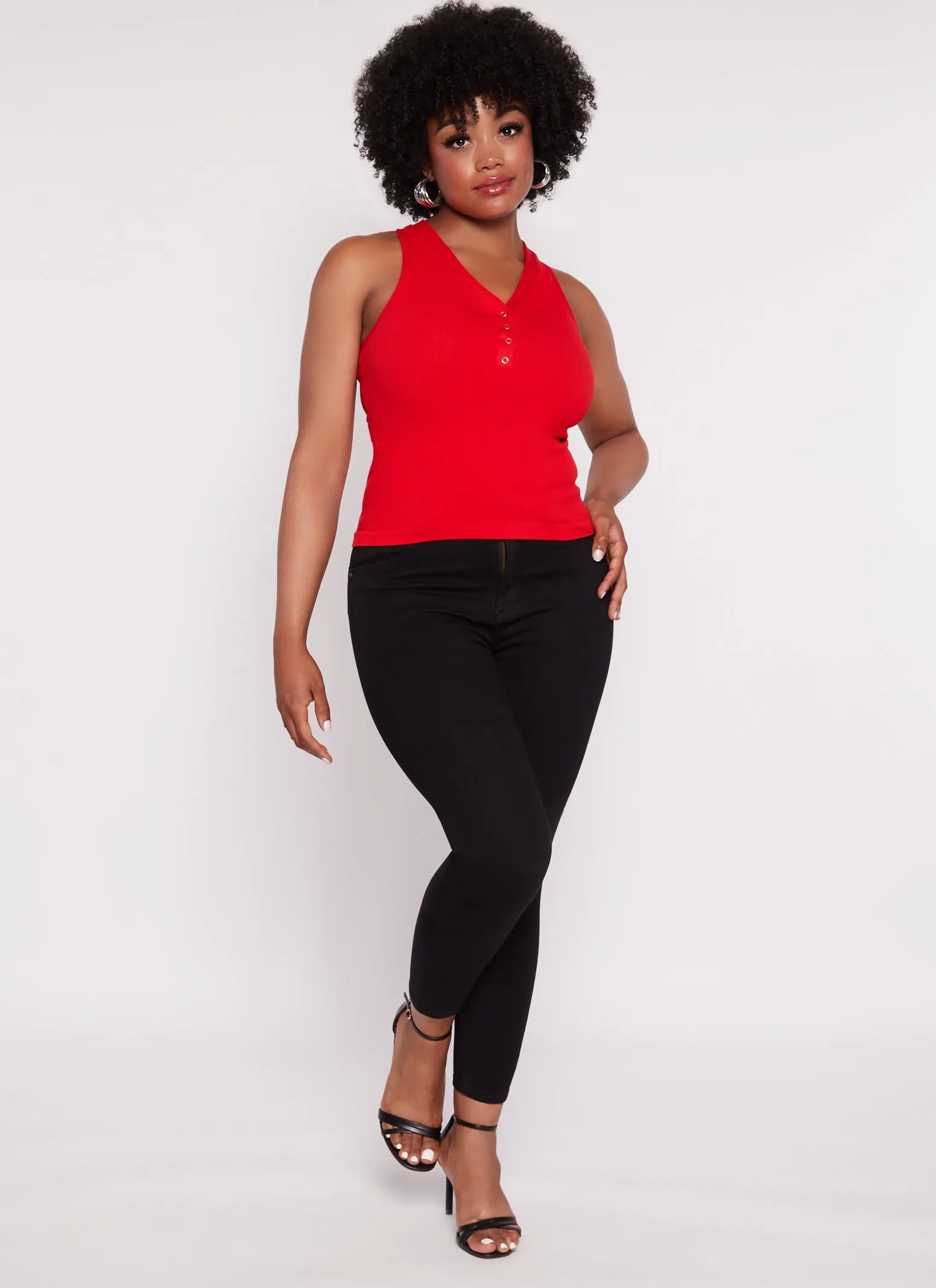 Plus Size Seamless Ribbed Snap Button Tank Top sold by Rainbow product image thumbnail 2