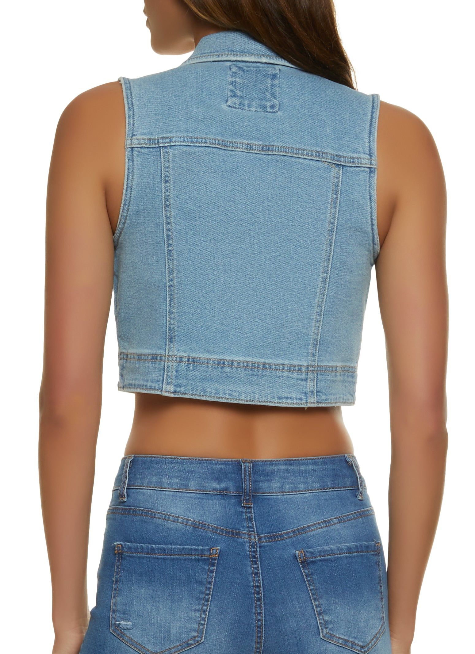 WAX Distressed Denim Cropped Vest sold by Rainbow product image thumbnail 3