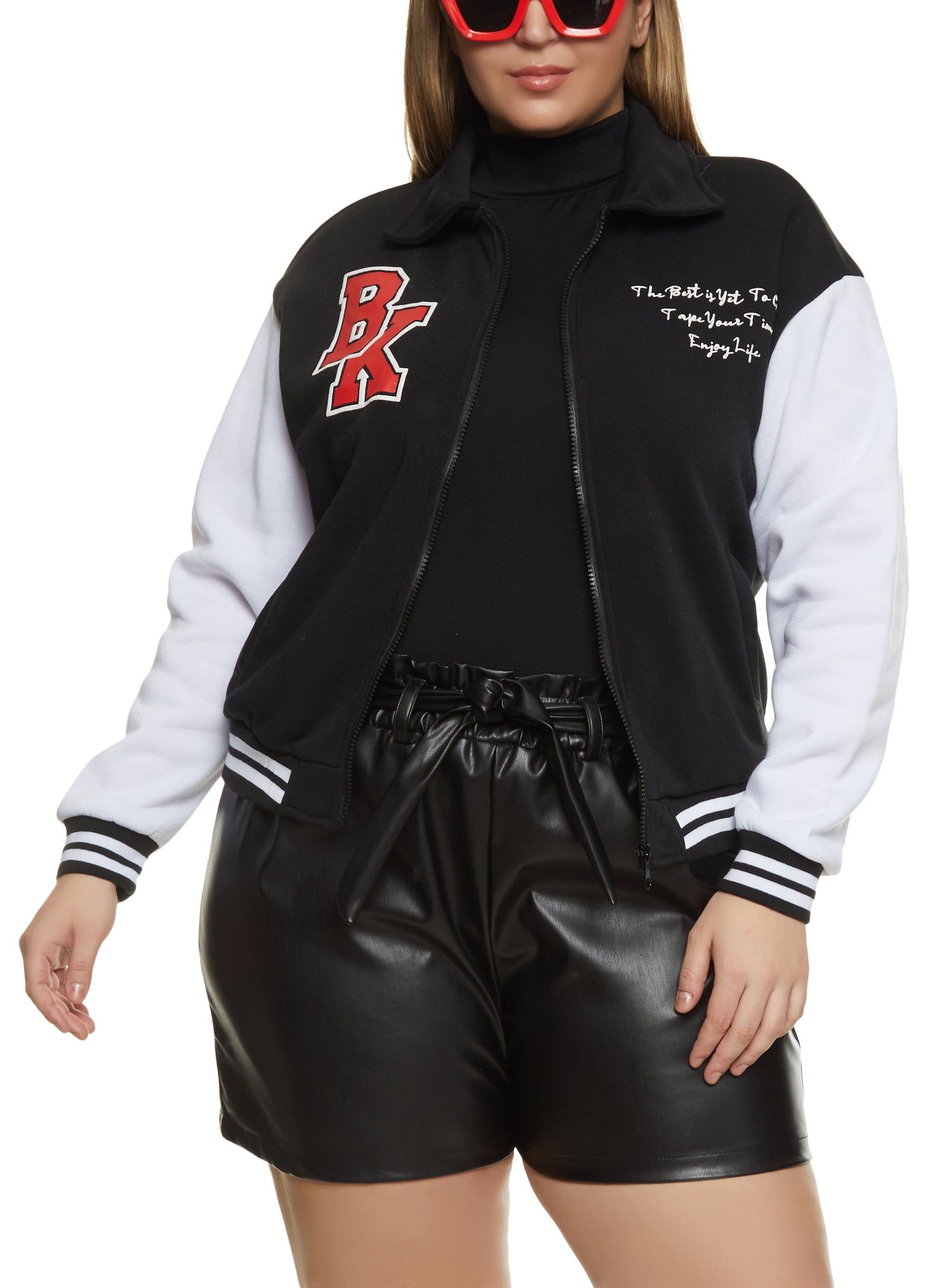 Plus Size BK Initial Patch Varsity Jacket sold by Rainbow