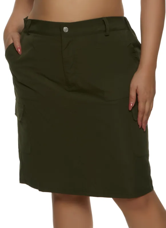 Plus Size Hyperstretch Cargo Pocket Midi Skirt sold by Rainbow