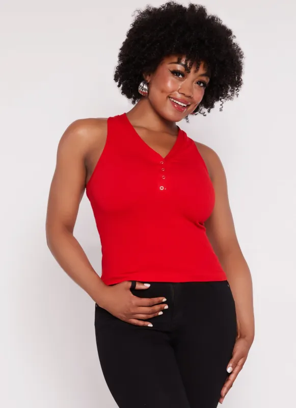 Plus Size Seamless Ribbed Snap Button Tank Top sold by Rainbow
