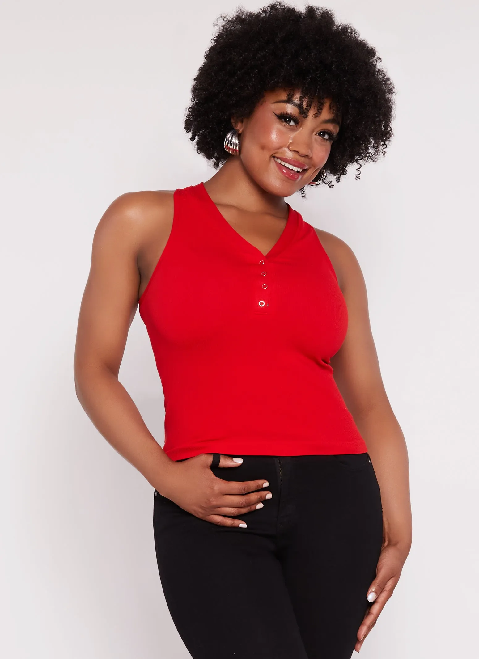 Plus Size Seamless Ribbed Snap Button Tank Top sold by Rainbow