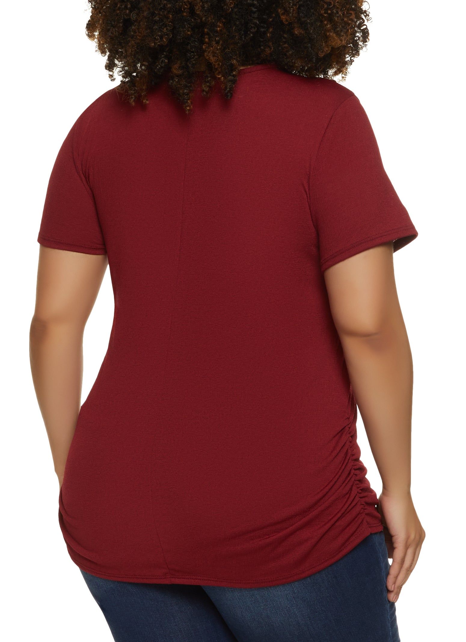 Plus Size Gauze Knit Ruched Tee with Necklace sold by Rainbow product image thumbnail 2
