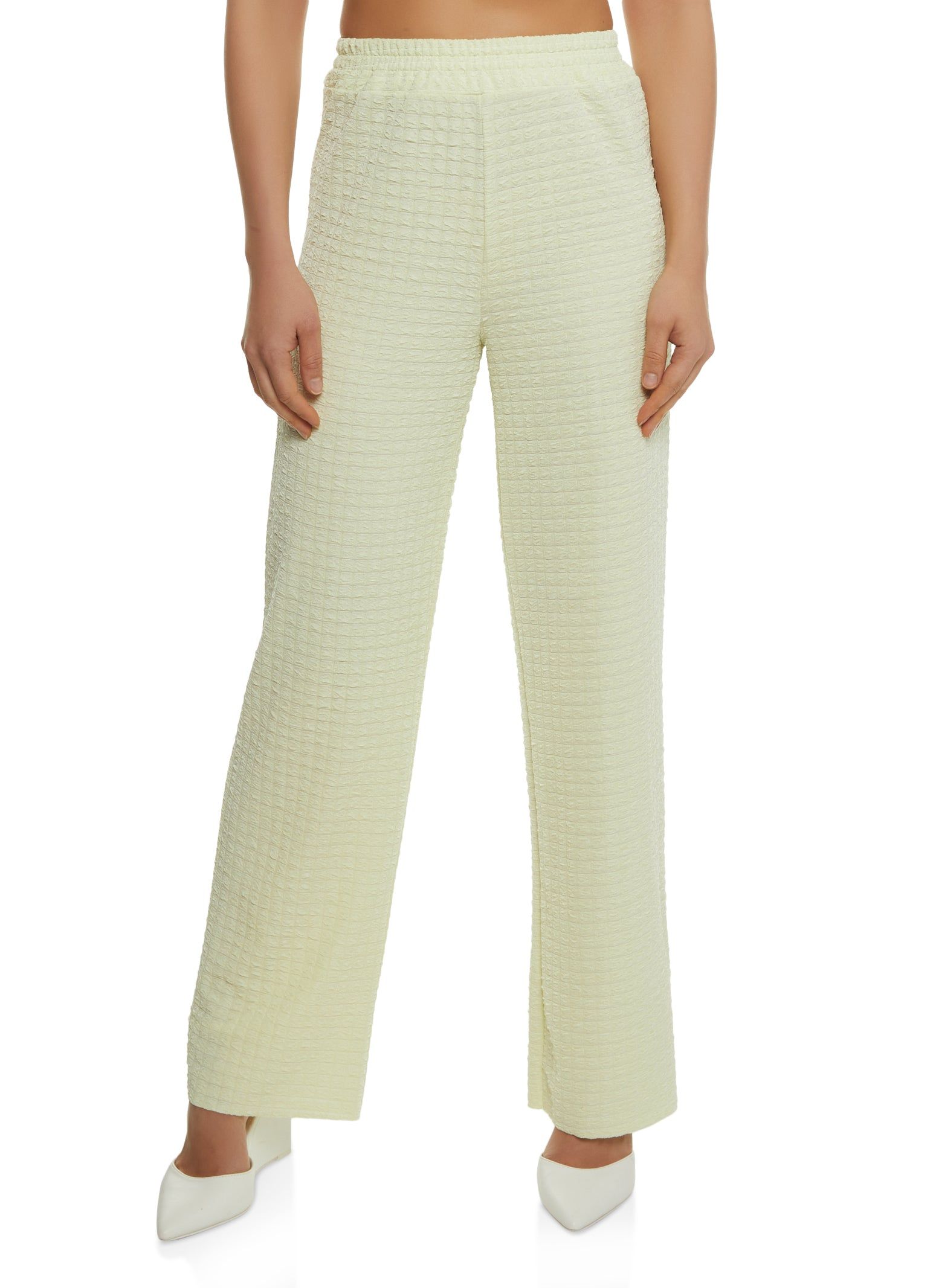 Textured Knit High Waist Wide Leg Pants sold by Rainbow