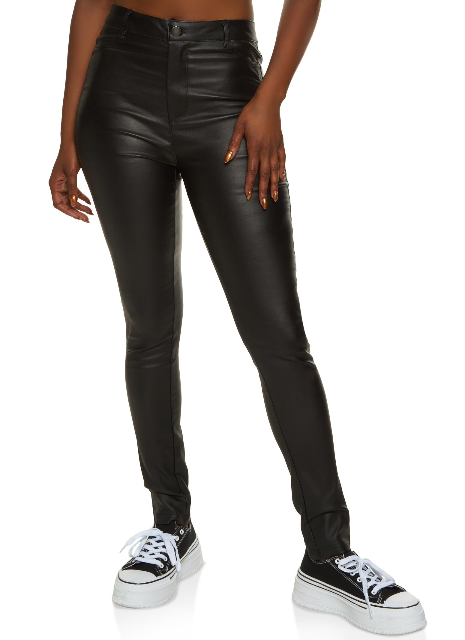 Solid Faux Leather High Waisted Pants sold by Rainbow