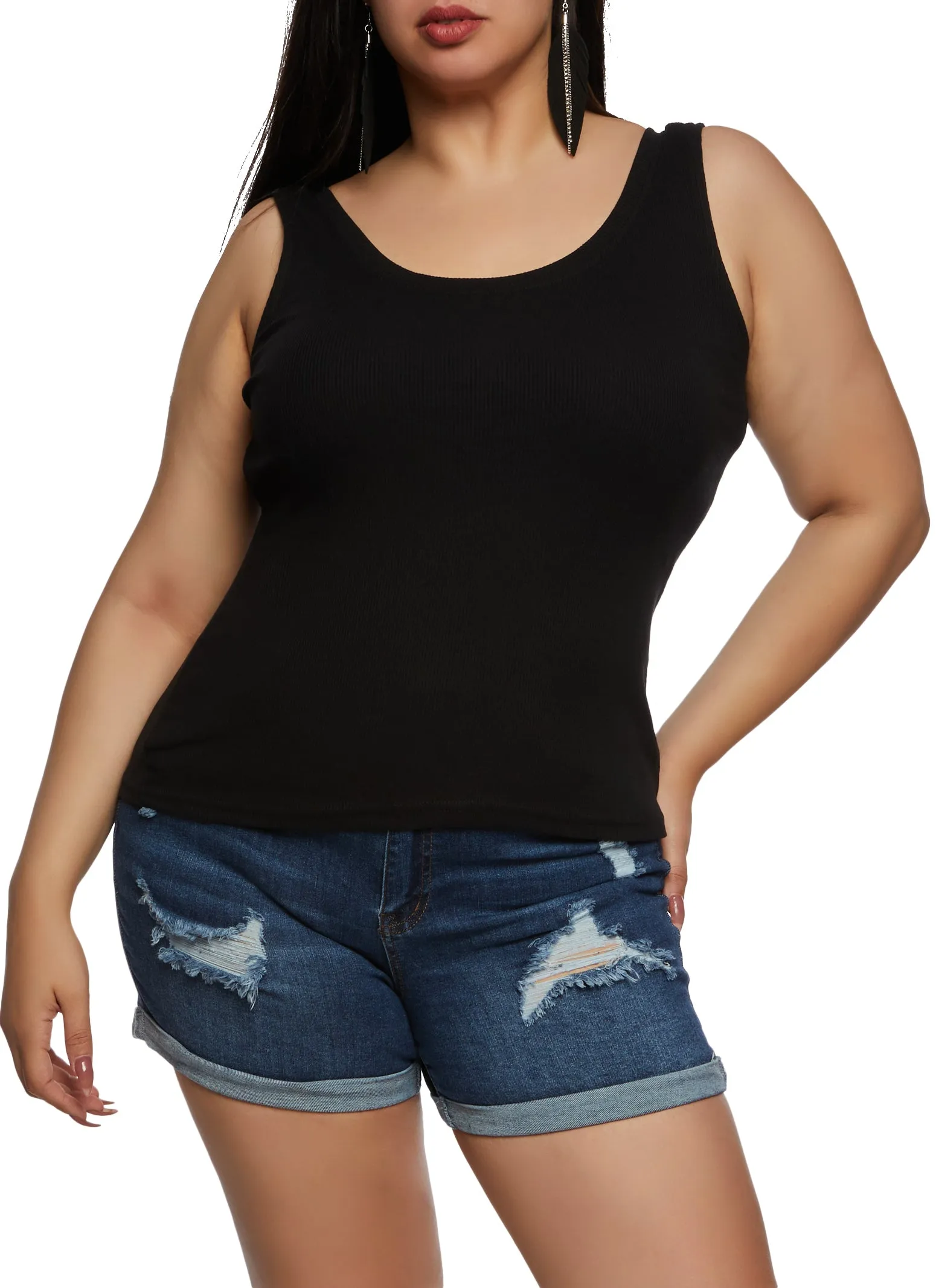 Plus Size Rib Knit Scoop Neck Tank Top sold by Rainbow