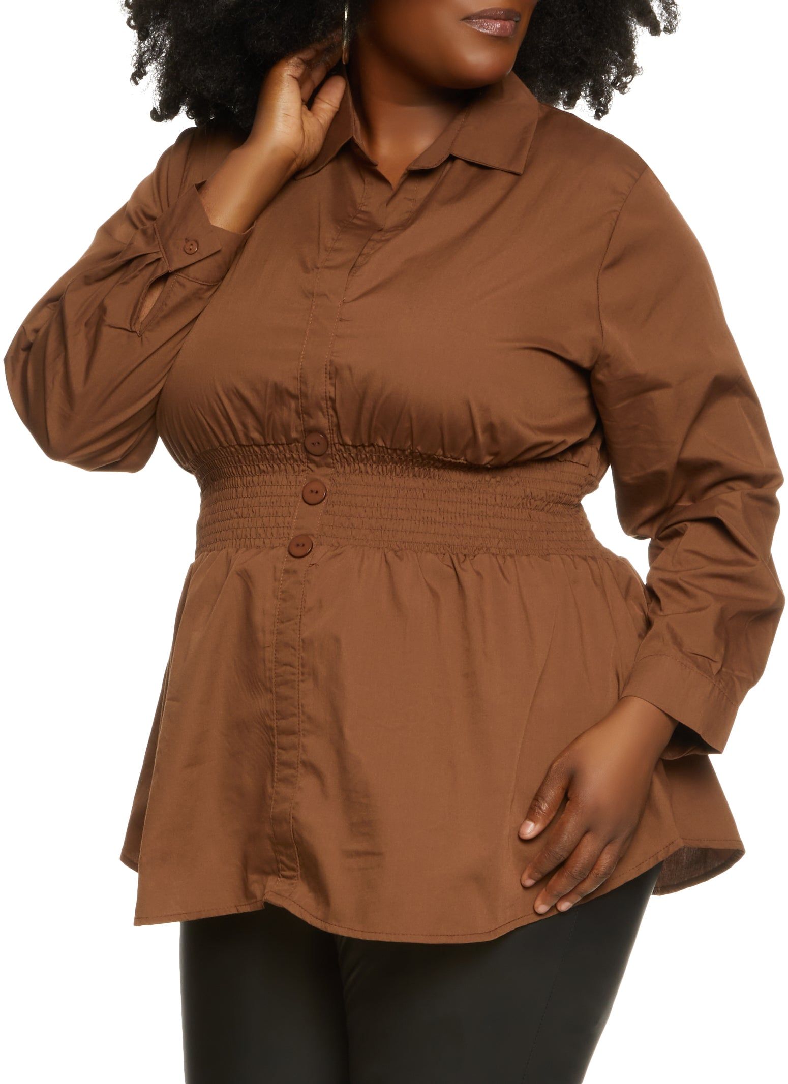 Plus Size Poplin Smocked Waist Shirt sold by Rainbow