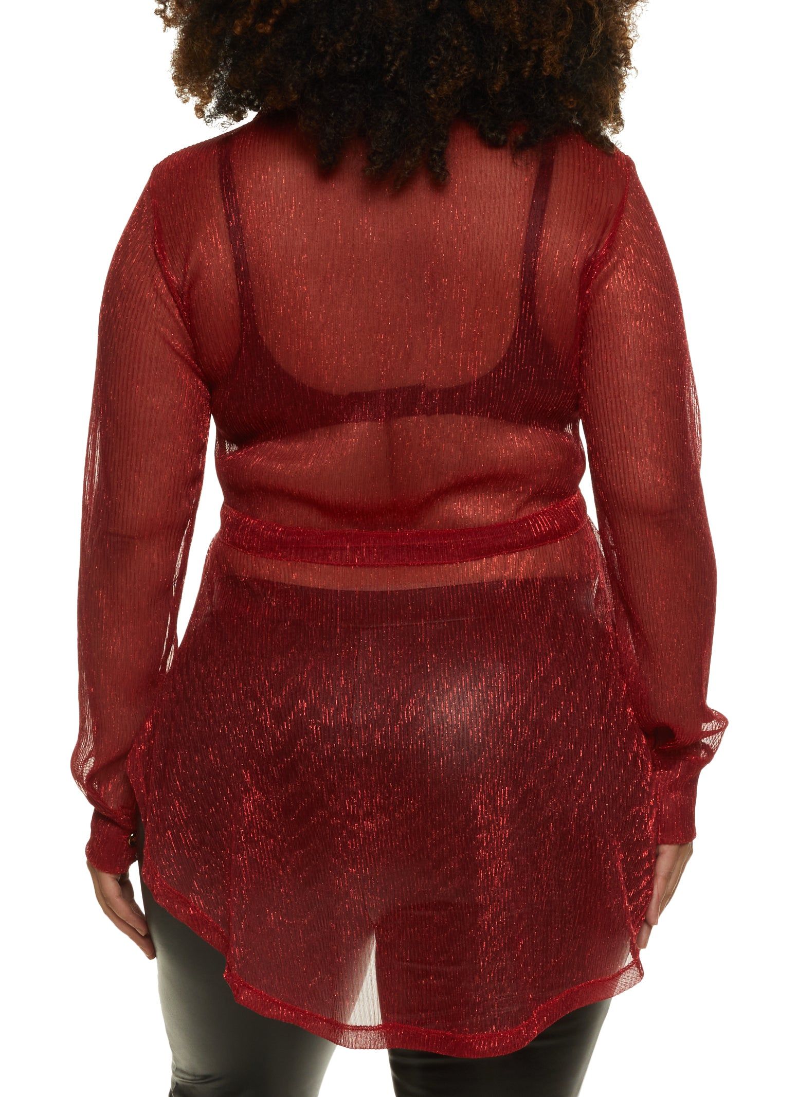 Plus Size Sheer Lurex Button Down Long Sleeve Shirt sold by Rainbow product image thumbnail 2