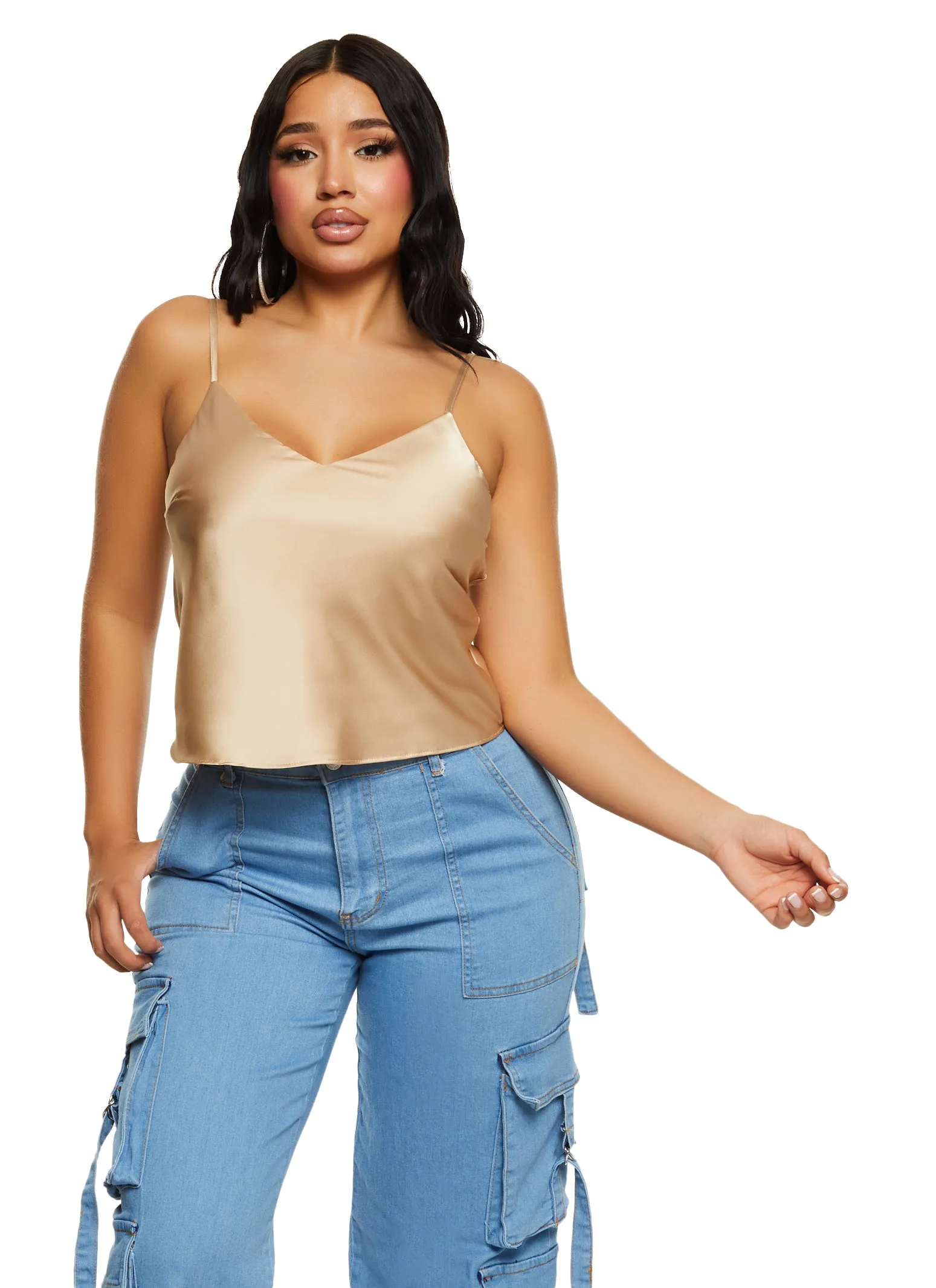 Satin V Neck Cropped Cami sold by Rainbow product image thumbnail 2