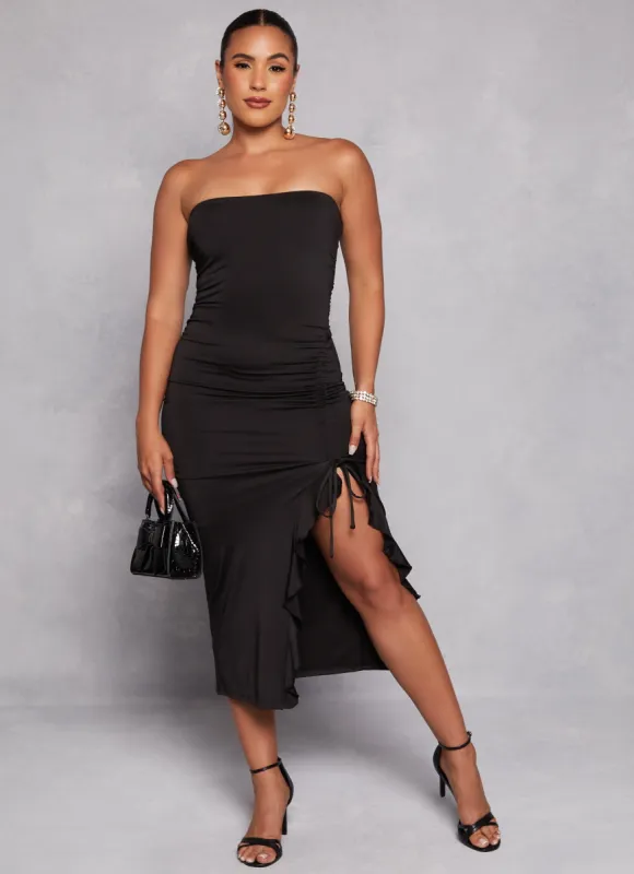 Haute Monde Ruffle Trim Ruched Side Tube Dress sold by Rainbow