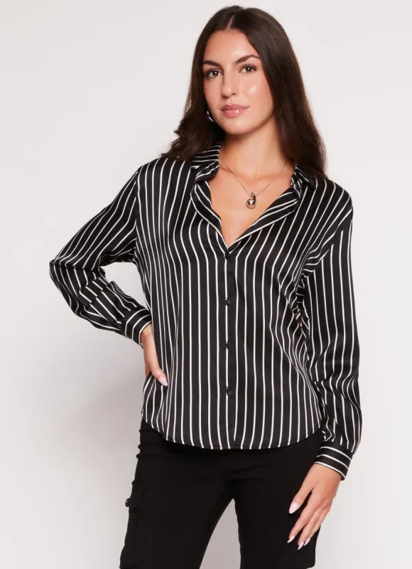 Satin Striped Button Front Shirt sold by Rainbow