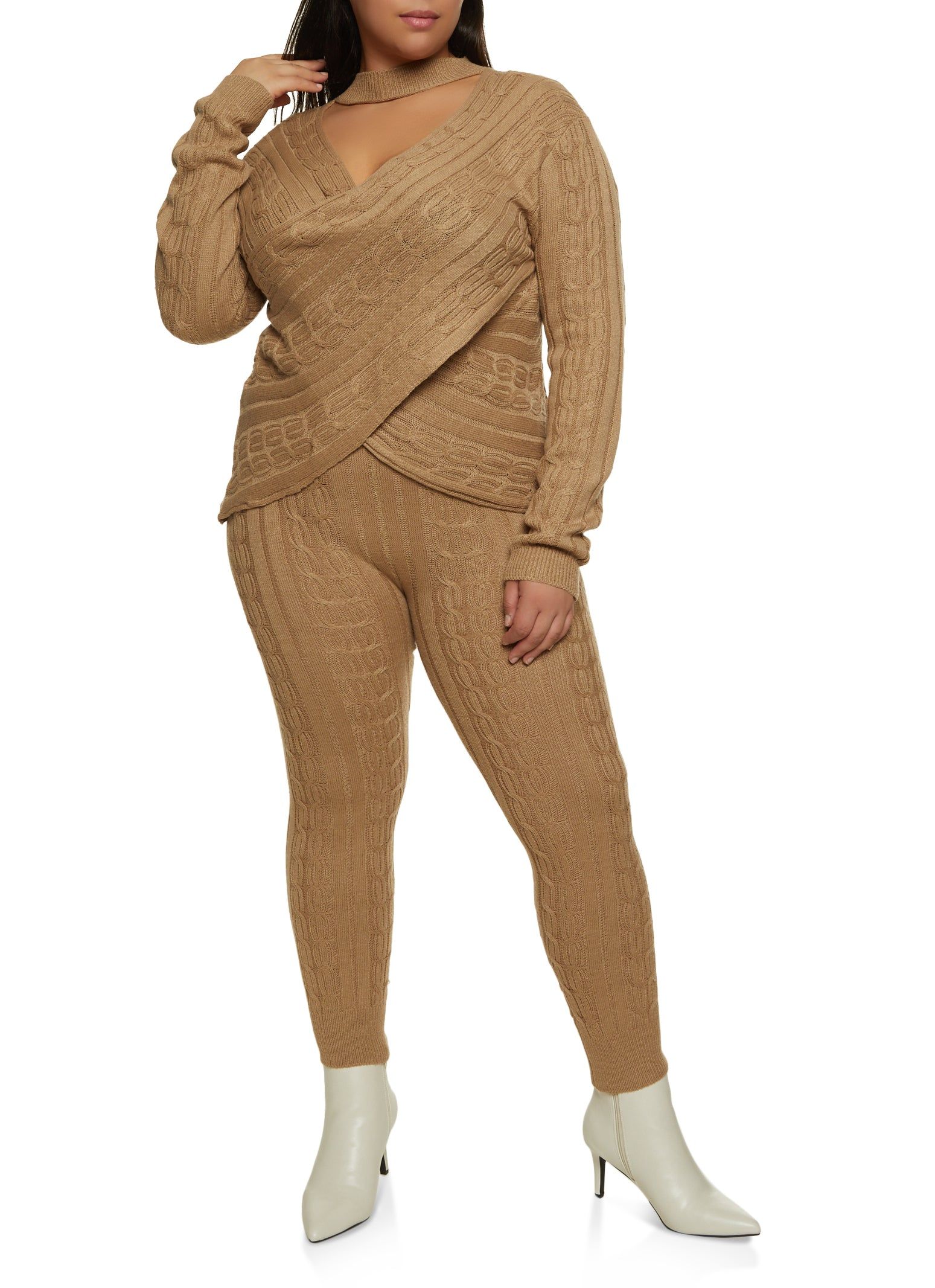 Plus Size Cable Knit Cut Out Criss Cross Sweater sold by Rainbow product image thumbnail 2