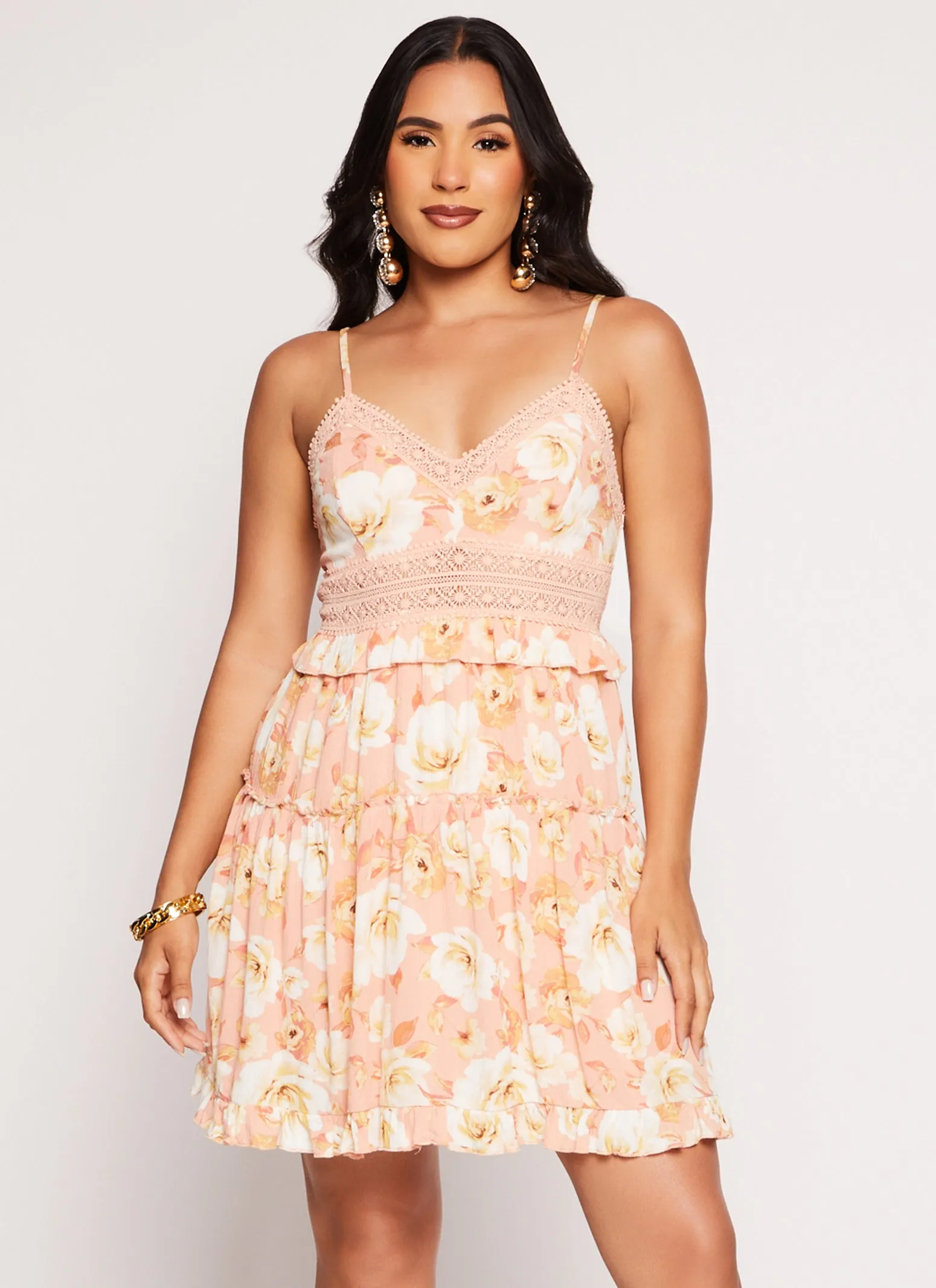 Floral Print Crochet Trim Mini Dress sold by Rainbow