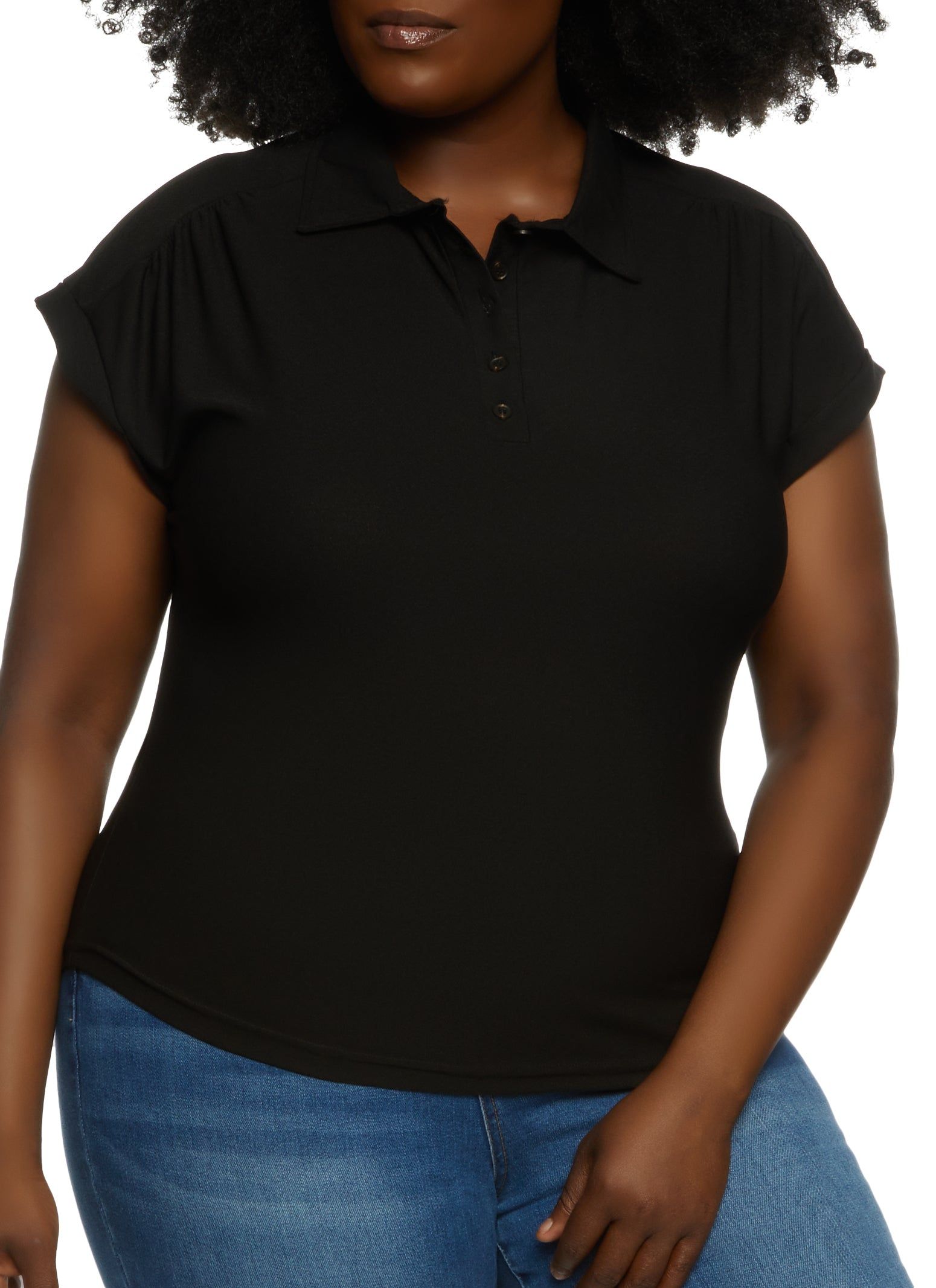 Plus Size Crepe Knit Half Button Down Top sold by Rainbow