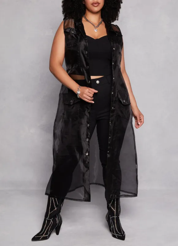 Plus Size Organza Button Front Tie Waist Belted Maxi Top sold by Rainbow