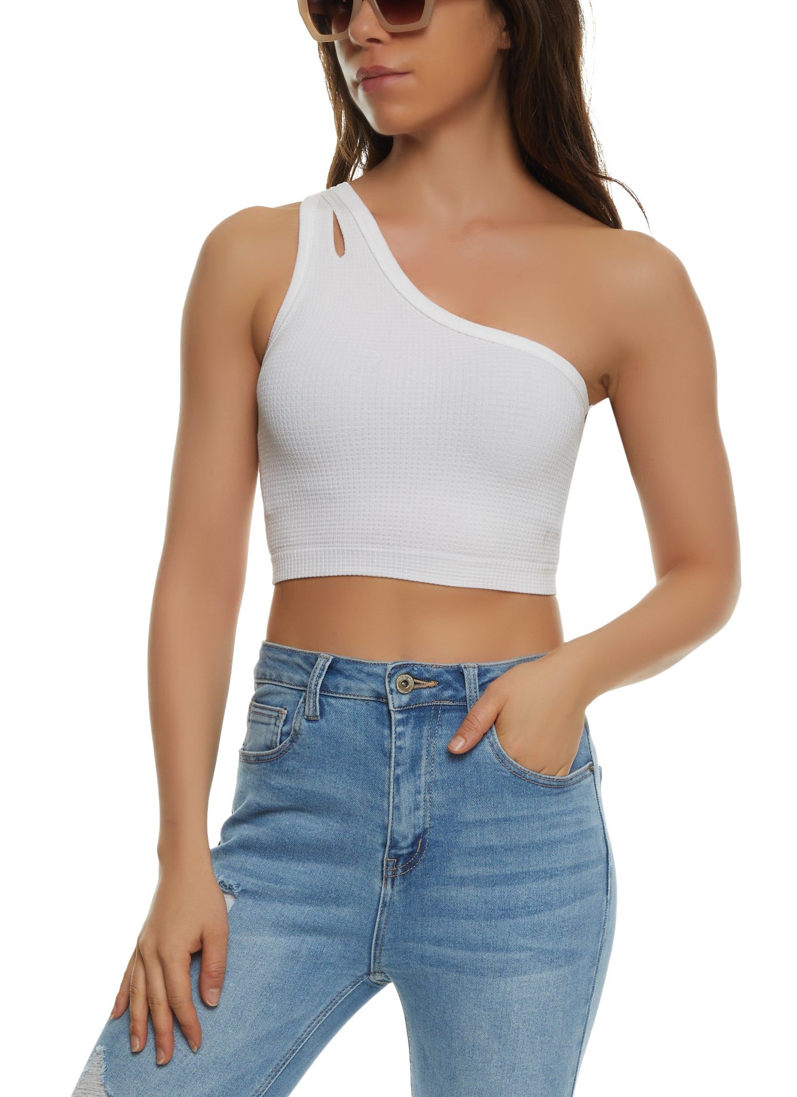 Seamless Keyhole One Shoulder Crop Top sold by Rainbow