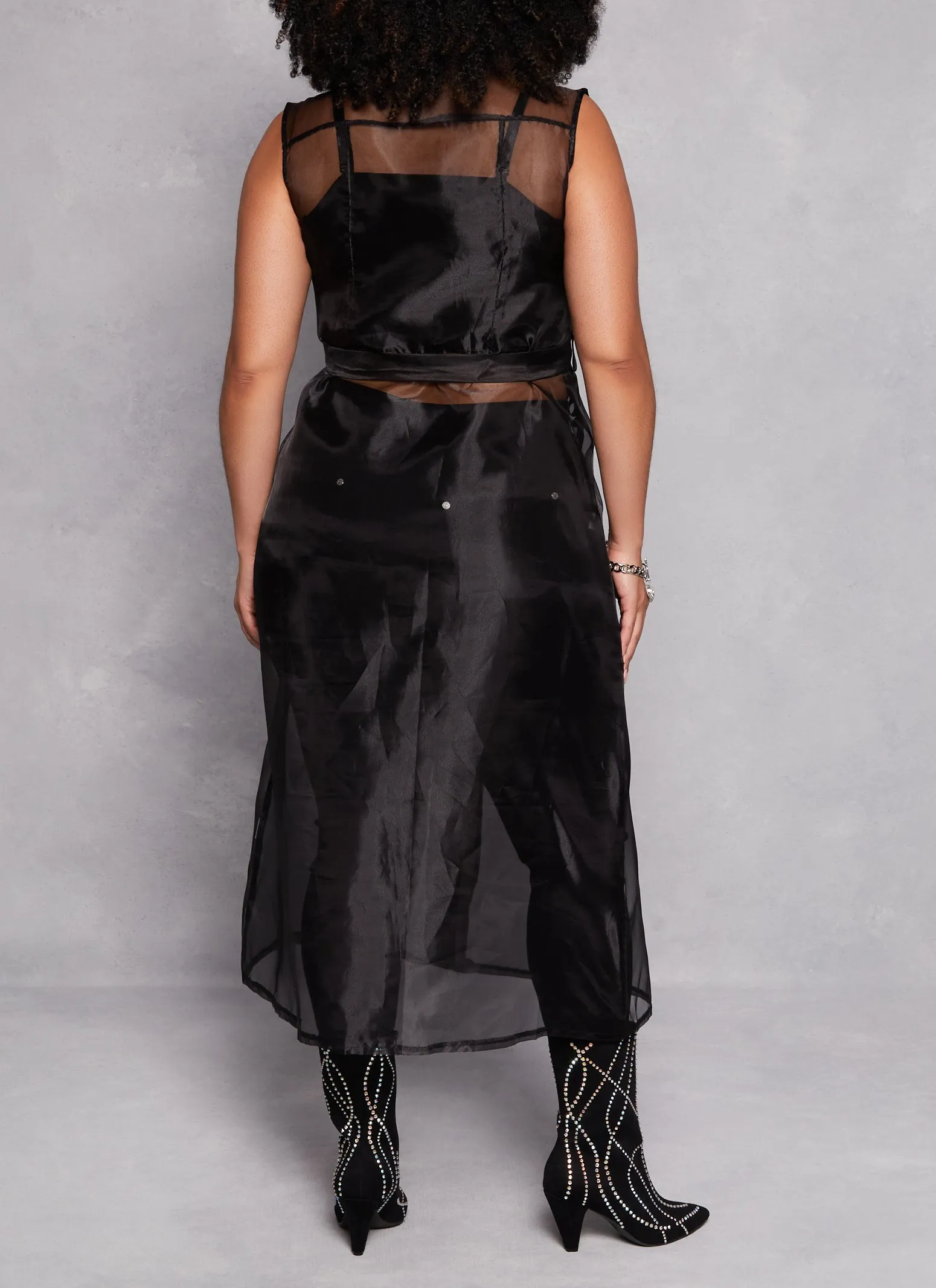 Plus Size Organza Button Front Tie Waist Belted Maxi Top sold by Rainbow product image thumbnail 3