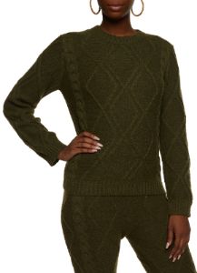 Cable Knit Crew Neck Pullover Sweater sold by Rainbow