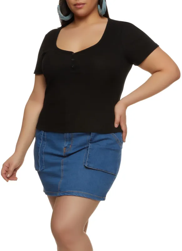 Plus Size Scoop Neck Short Sleeve Henley Top sold by Rainbow