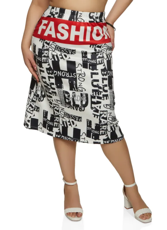Plus Size Newspaper Print Fashion Graphic Skirt sold by Rainbow