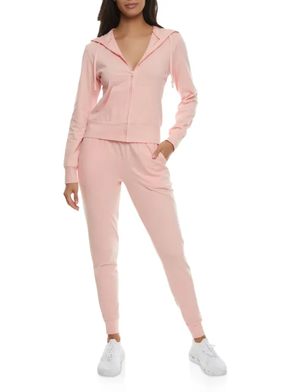 Daisy Solid Zip Front Hoodie and Joggers Set sold by Rainbow