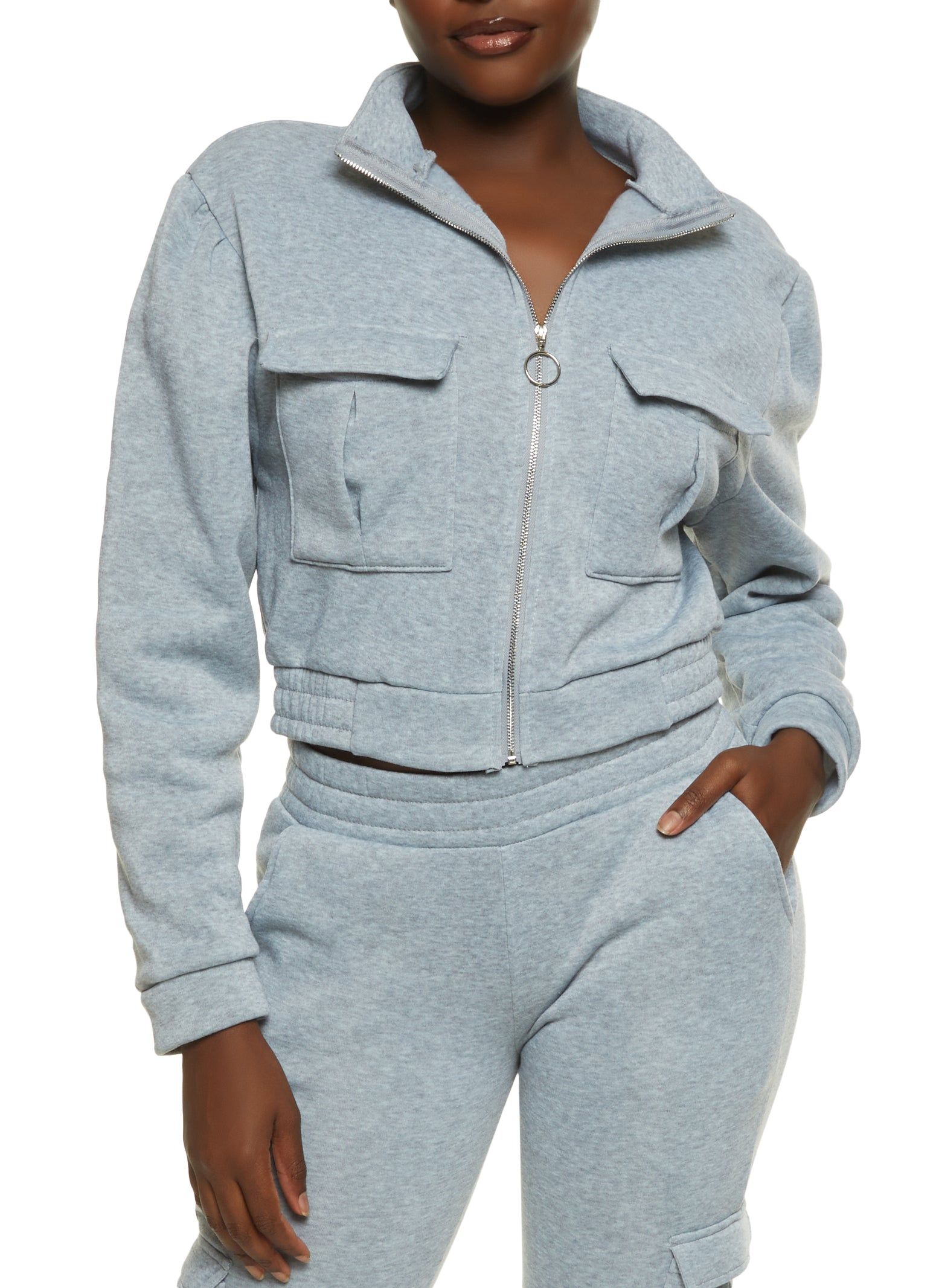 Fleece Zip Front Cargo Pocket Track Jacket sold by Rainbow