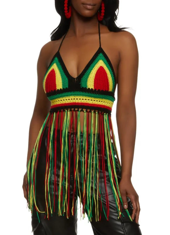 Crotchet Fringe Hem Cropped Halter Top sold by Rainbow