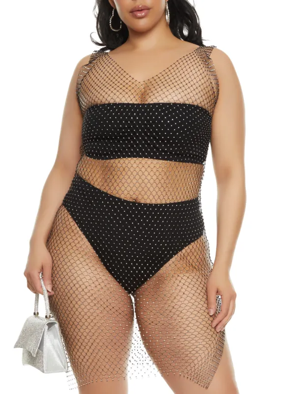 Plus Size Rhinestone Fishnet Cover Up Dress sold by Rainbow