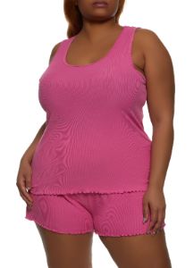 Plus Size Lettuce Edge Pajama Tank Top and Shorts sold by Rainbow