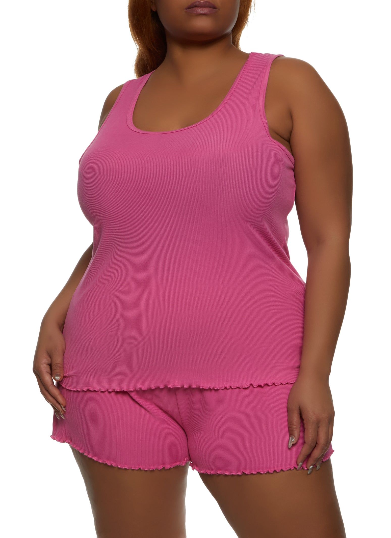 Plus Size Lettuce Edge Pajama Tank Top and Shorts sold by Rainbow