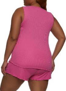 Plus Size Lettuce Edge Pajama Tank Top and Shorts sold by Rainbow