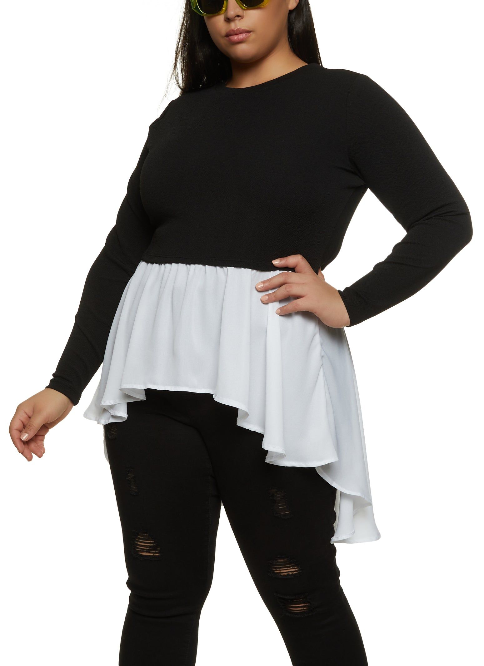 Plus Size Crepe Knit High Low Hem Blouse sold by Rainbow